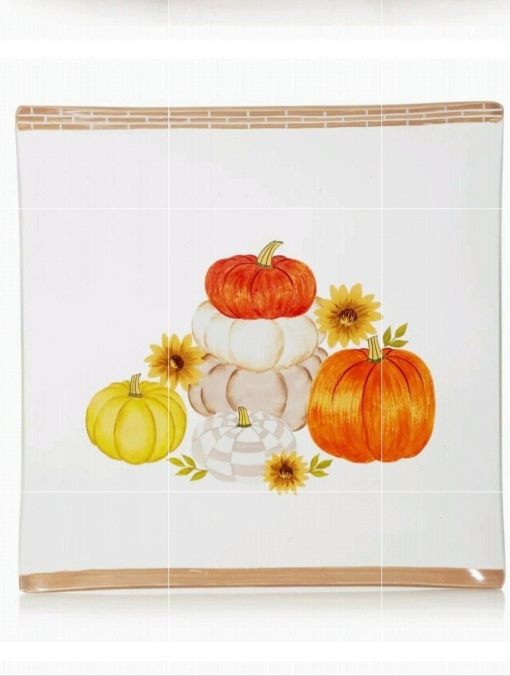 Yankee Candle Pumpkin and Sunflower Crackle Glass Large Candle Dish & Decor BNWT
